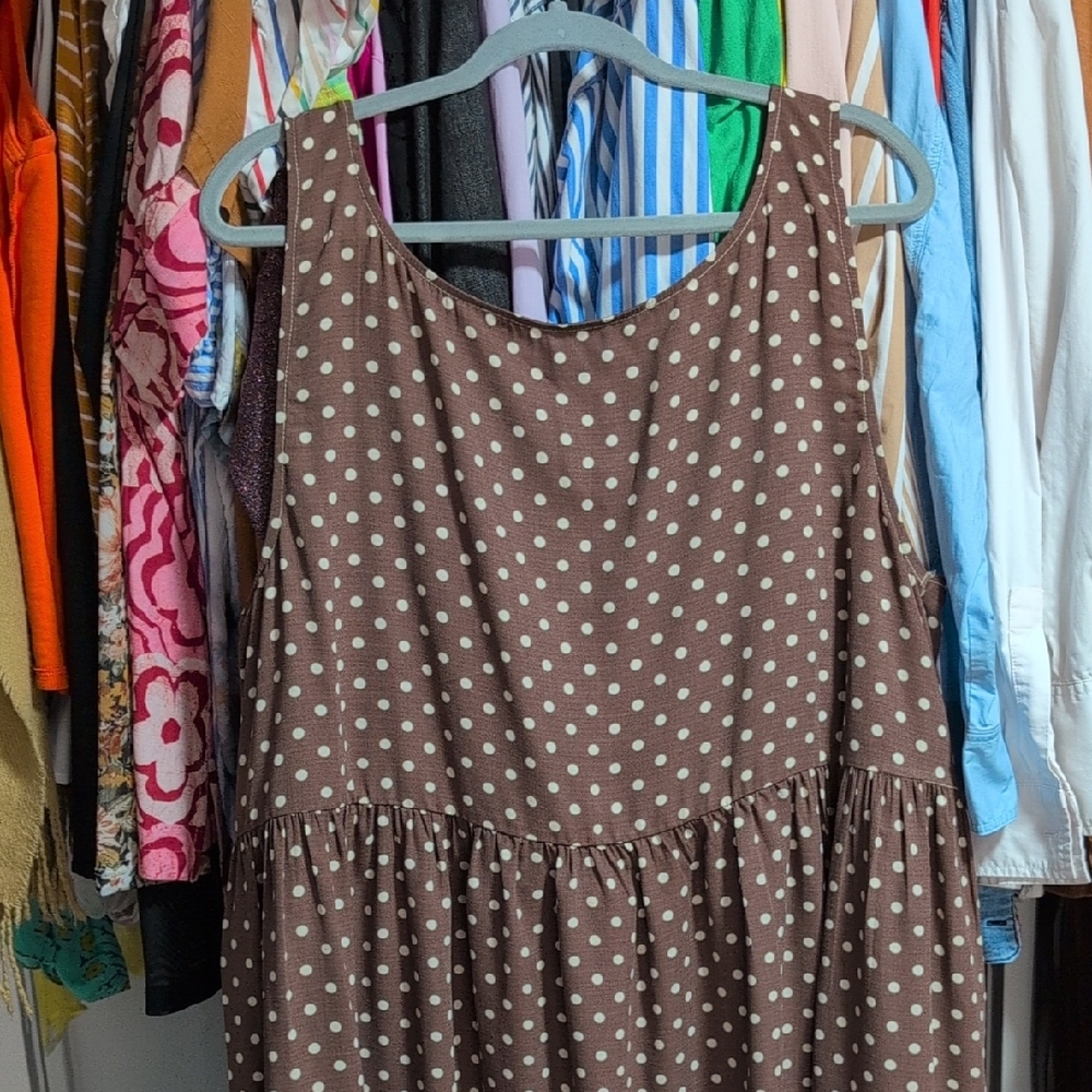 Altar Houseline Brown Polka Dot Sleeveless Dress - Made In USA